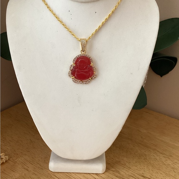 Gold and Red Buddha Pendant Necklace - Picture 10 of 10